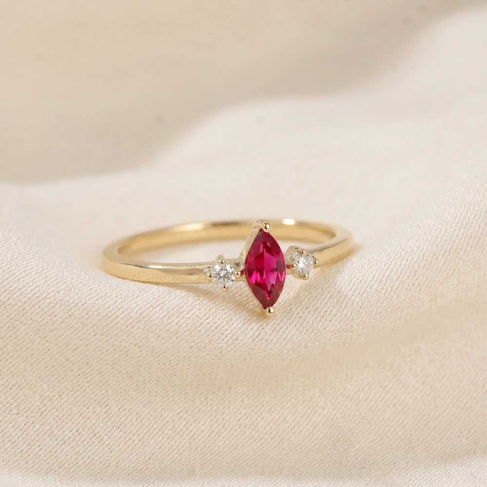 Yellow Gold Ring With Lab Grown Pigeon Blood Ruby, Diamond