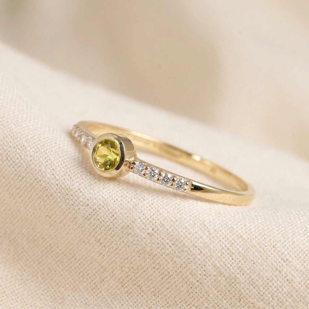 Yellow Gold Ring With Lab Grown Diamond, Yellow Sapphire Yellow Gold Ring With Lab Grown Diamond, Yellow Sapphire