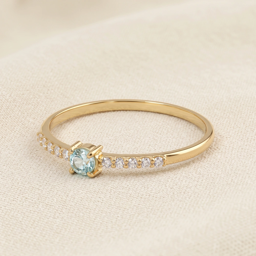 9Kt Gold Ring With Lab Grown Diamond, Paraiba Tourmaline