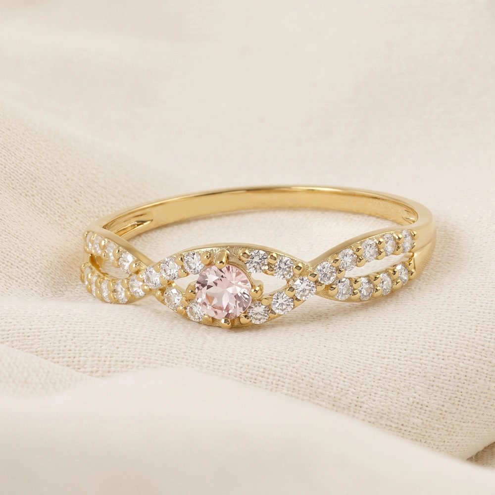 Gold Ring With Lab Grown Padparadscha Sapphire And Diamond Gold Ring With Lab Grown Padparadscha Sapphire And Diamond
