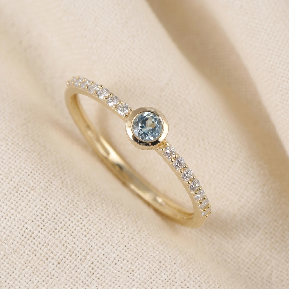 Yellow Gold Ring With Lab Grown Paraiba Tourmaline, Diamond