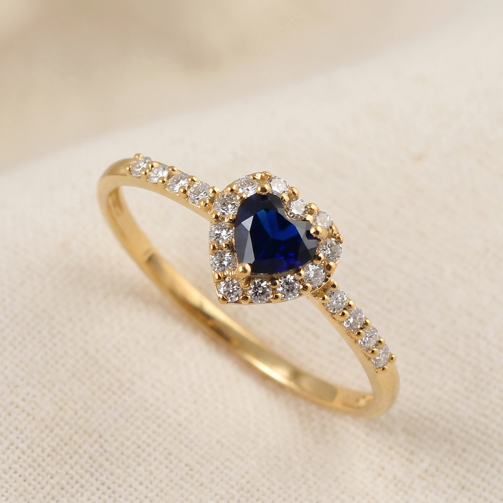 London Blue Topaz Gold Heart Ring With Lab Grown Diamond
