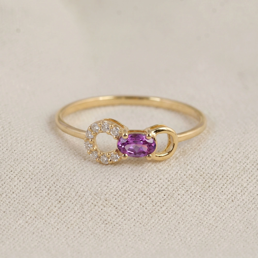 9Kt Yellow Gold Ring With Lab Grown Diamond, Alexandrite 9Kt Yellow Gold Ring With Lab Grown Diamond, Alexandrite