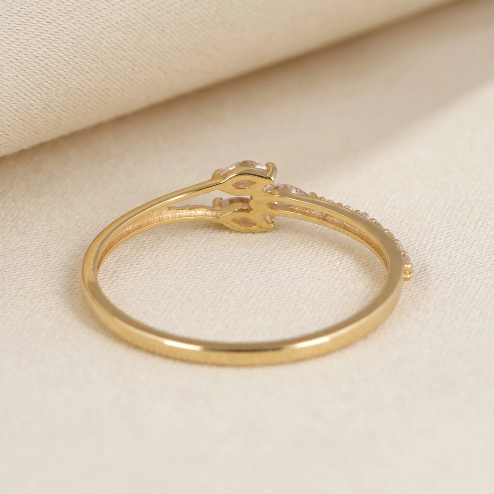 Gold Ring With Lab Grown Diamond, Padparadscha Sapphire Gold Ring With Lab Grown Diamond, Padparadscha Sapphire