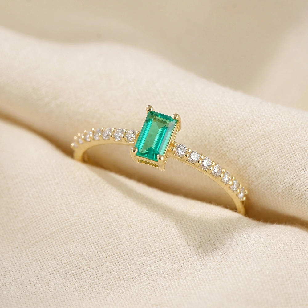 9Kt Yellow Gold Ring With Lab Grown Diamond, Columbia Emerald 9Kt Yellow Gold Ring With Lab Grown Diamond, Columbia Emerald