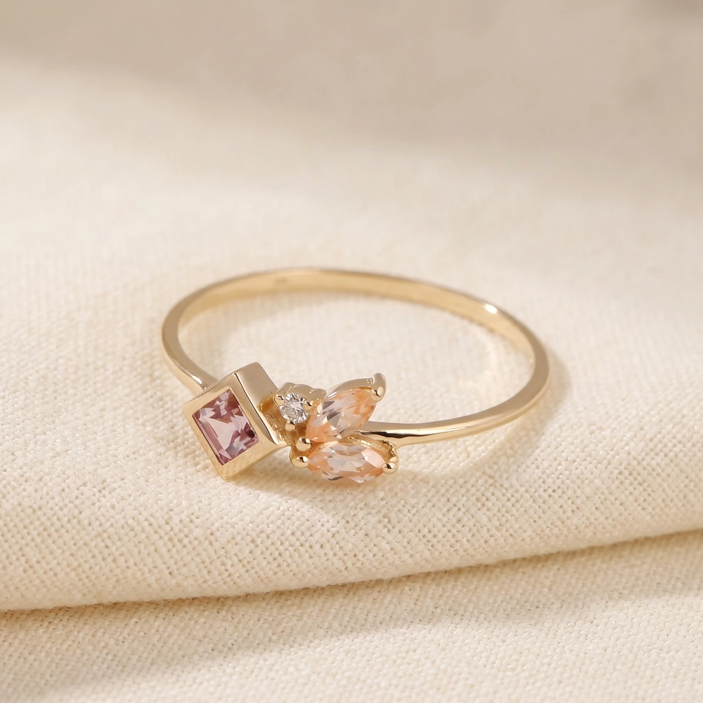 Lab Grown Diamond Padparadscha Sapphire Morganite Gold Ring Lab Grown Diamond Padparadscha Sapphire Morganite Gold Ring