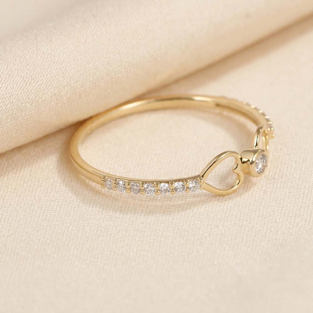 Elegant Yellow Gold Heart Ring With Lab Grown Diamond Elegant Yellow Gold Heart Ring With Lab Grown Diamond