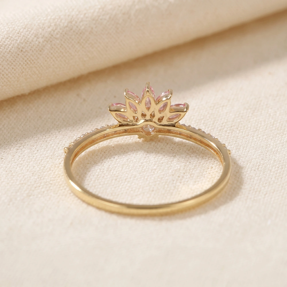 Yellow Gold Ring Lab Grown Padparadscha Sapphire And Diamond Yellow Gold Ring Lab Grown Padparadscha Sapphire And Diamond