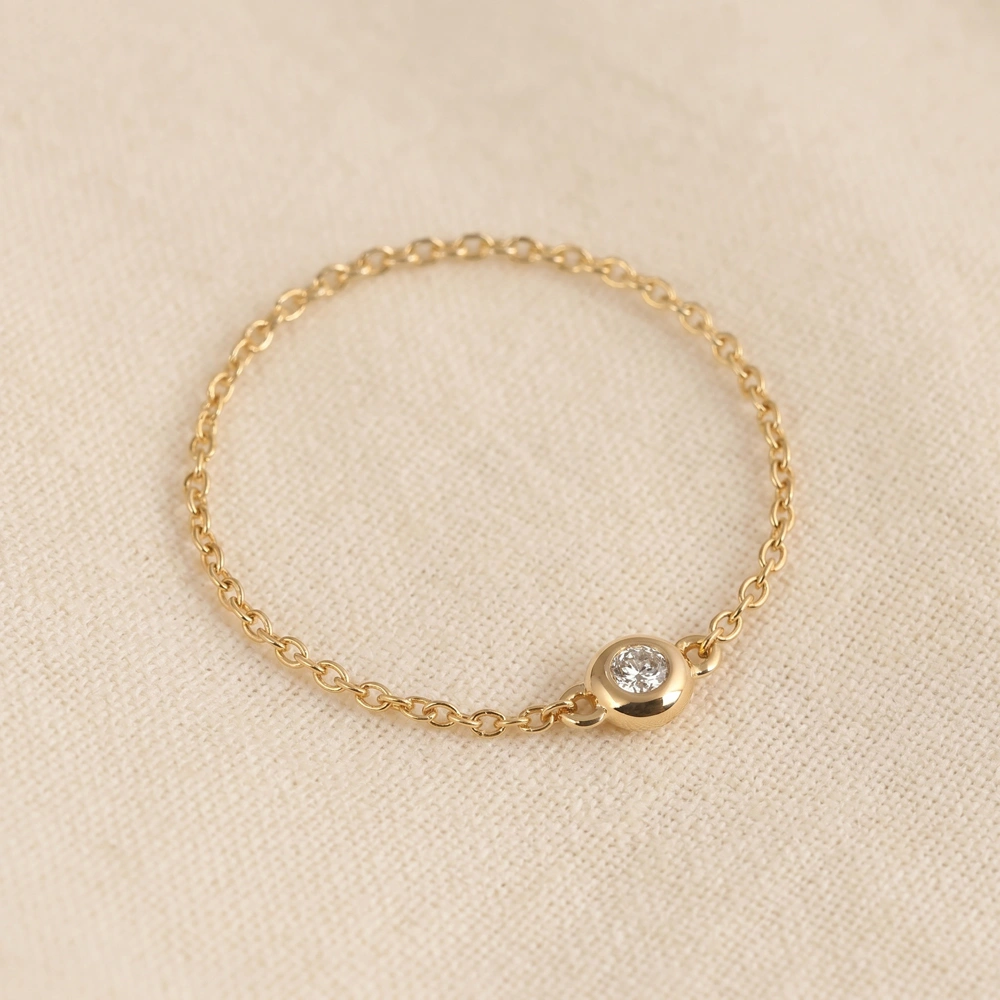 9Kt Yellow Gold Chain Ring With Lab Grown Diamond