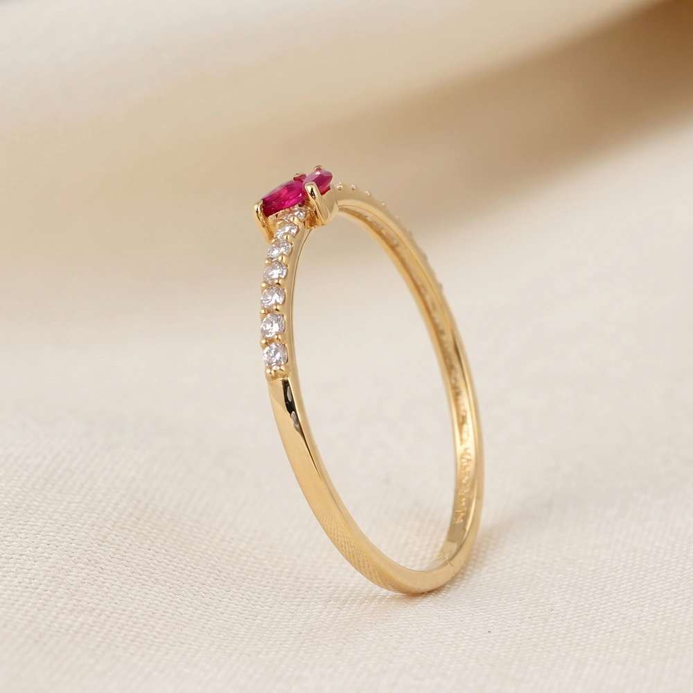 9Kt Gold Ring With Lab Grown Diamond, Pigeon Blood Ruby