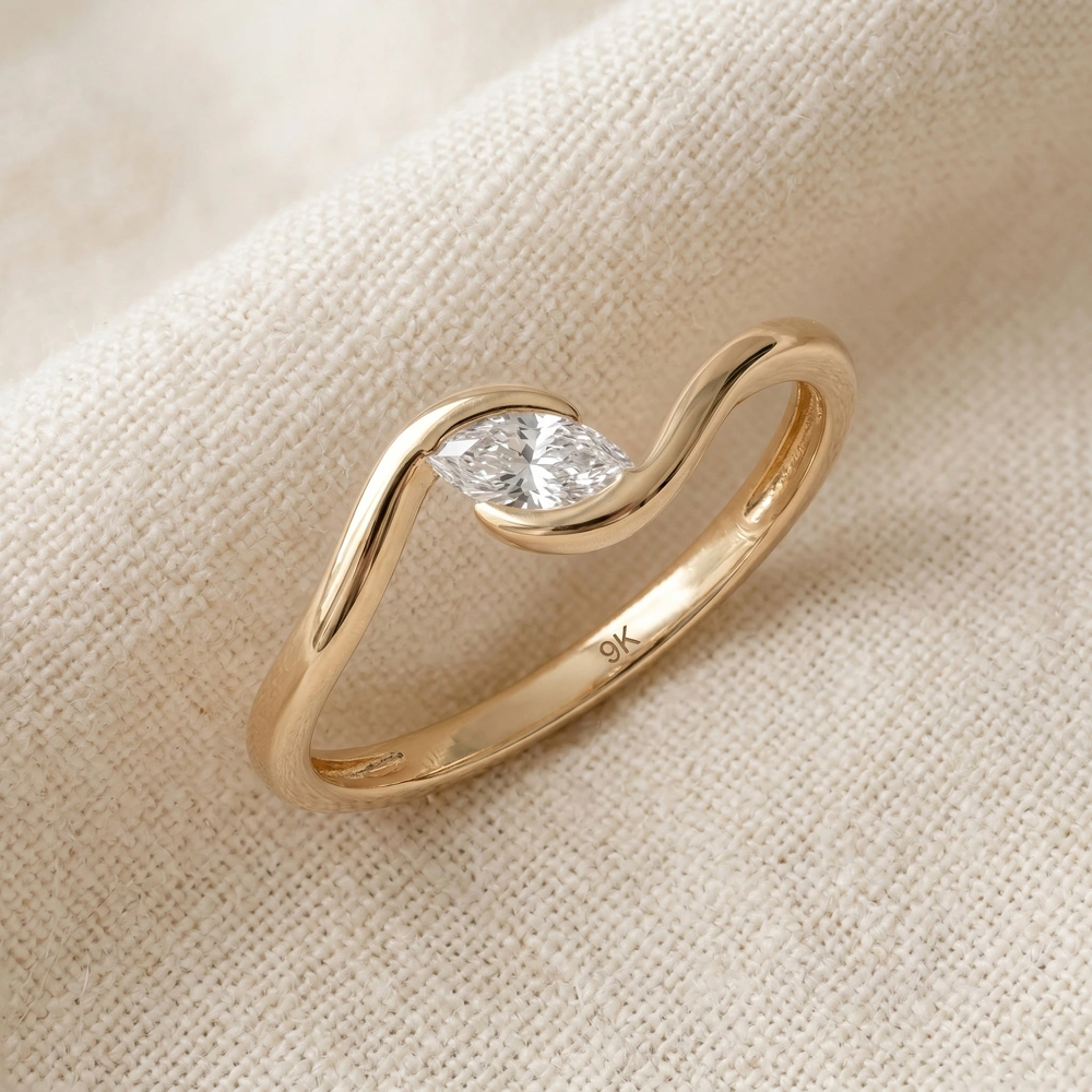 Handcrafted 9Kt Solid Yellow Gold Ring With Lab Grown Diamond