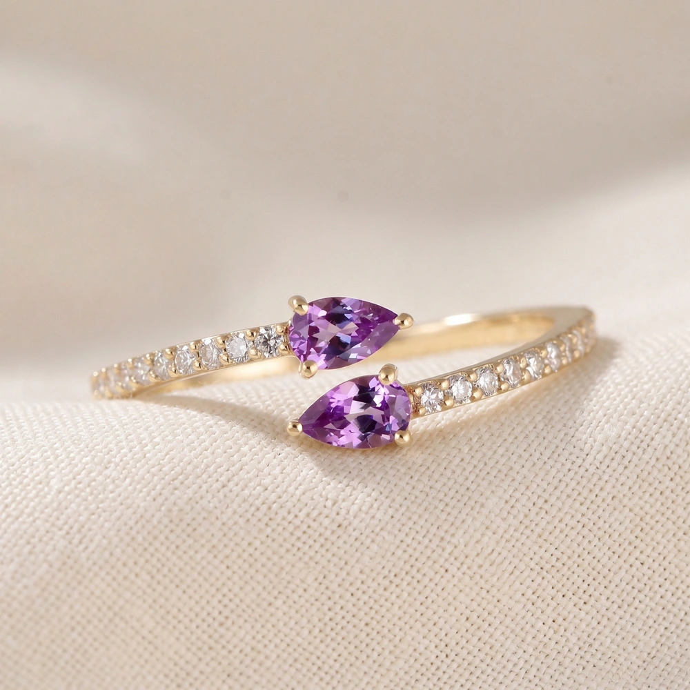 Handcrafted Gold Ring With Lab Grown Diamond, Alexandrite Handcrafted Gold Ring With Lab Grown Diamond, Alexandrite