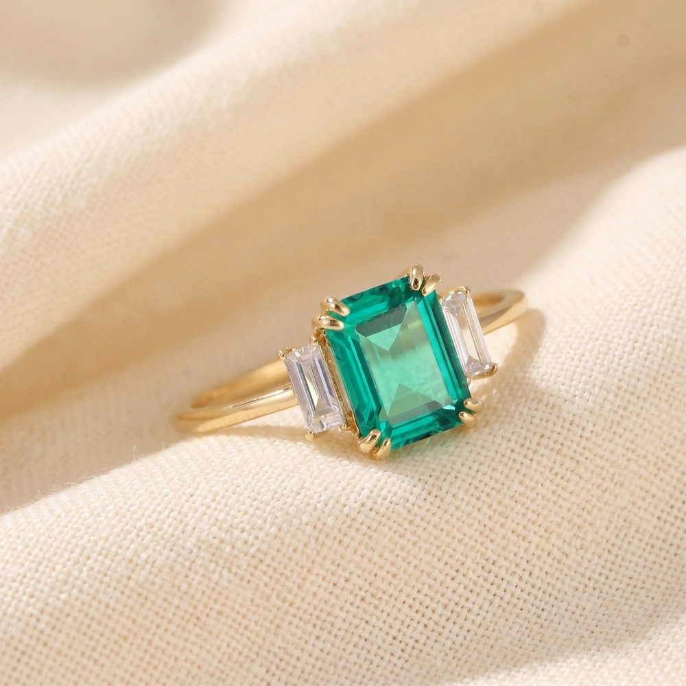 Lab Created Diamond And Columbia Emerald 9Kt Yellow Gold Ring
