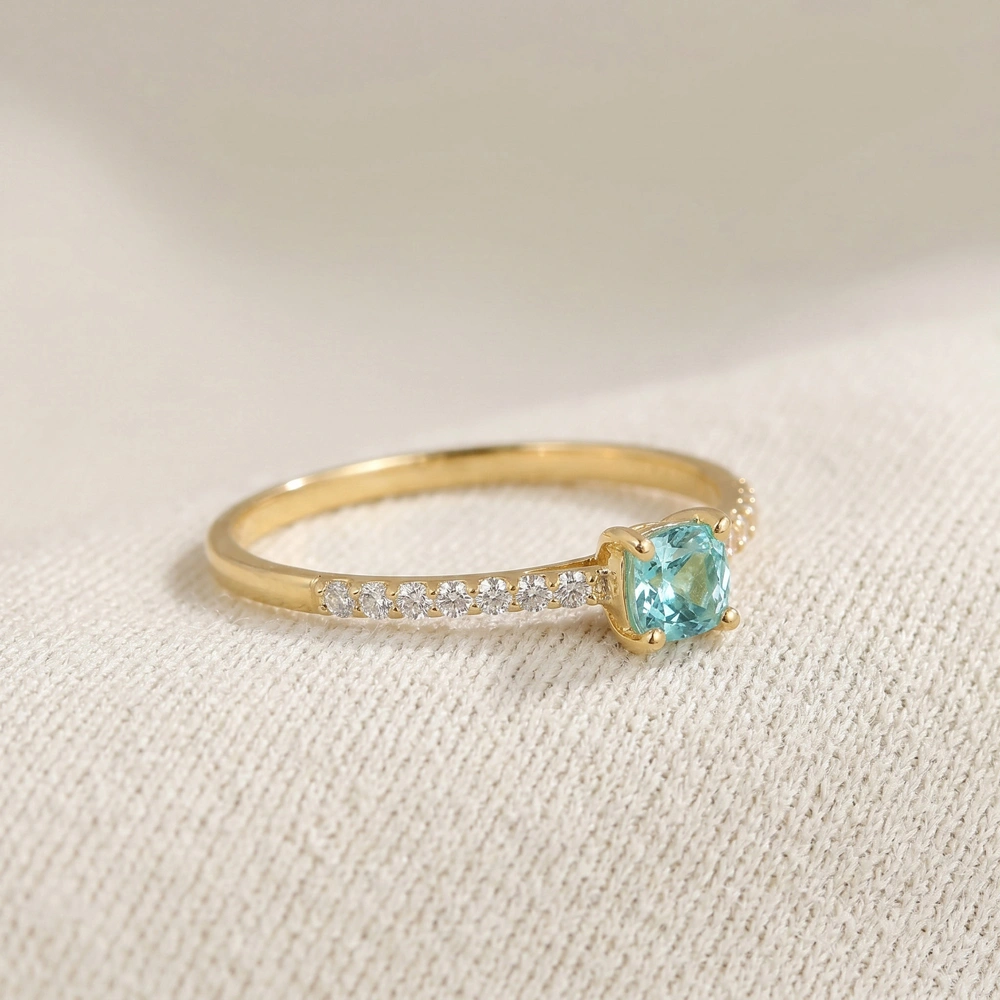 Lab Grown Diamond And Paraiba Tourmaline Gold Ring Lab Grown Diamond And Paraiba Tourmaline Gold Ring