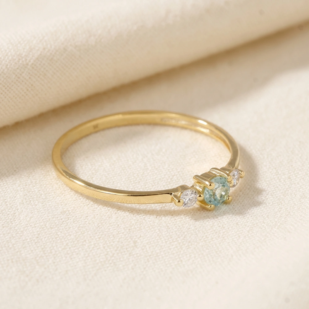 Lab Diamond And Paraiba Tourmaline 9Kt Yellow Gold Ring