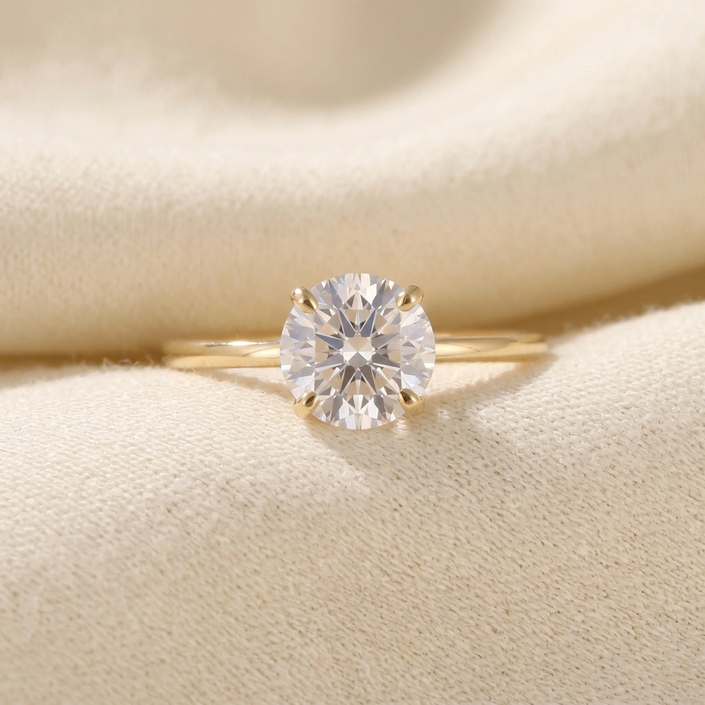 Handcrafted 9Kt Yellow Gold Solitaire Ring With Lab Diamond Handcrafted 9Kt Yellow Gold Solitaire Ring With Lab Diamond