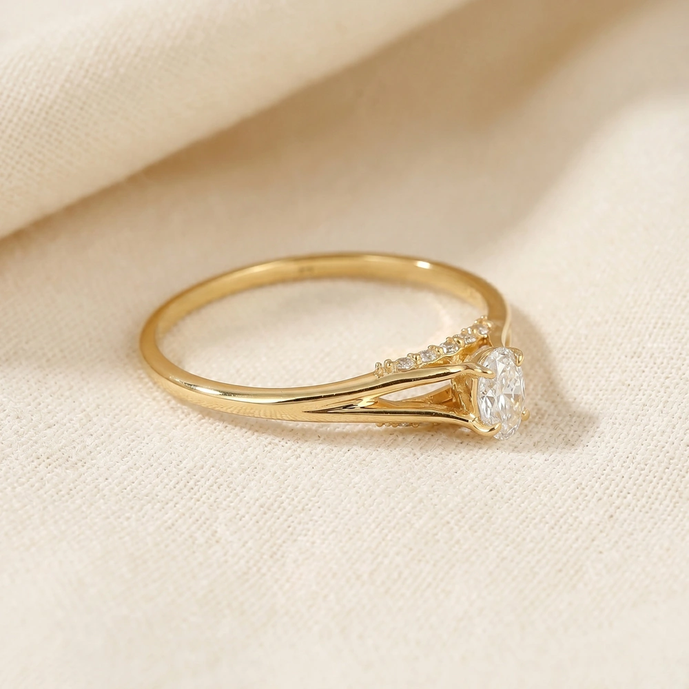 Handcrafted Yellow Gold Ring With 9 Karat Lab Grown Diamond Handcrafted Yellow Gold Ring With 9 Karat Lab Grown Diamond