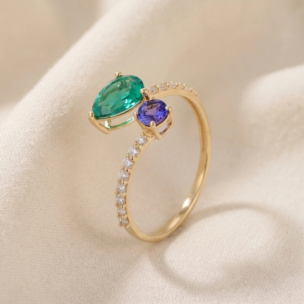 9Kt Gold Tanzanite Ring Lab Grown Diamond, Columbia Emerald 9Kt Gold Tanzanite Ring Lab Grown Diamond, Columbia Emerald