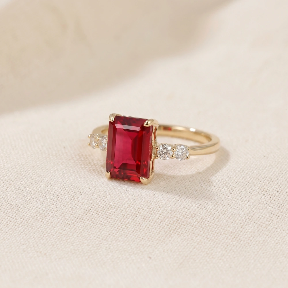 9Kt Yellow Gold Ring Lab Grown Diamond And Pigeon Blood Ruby