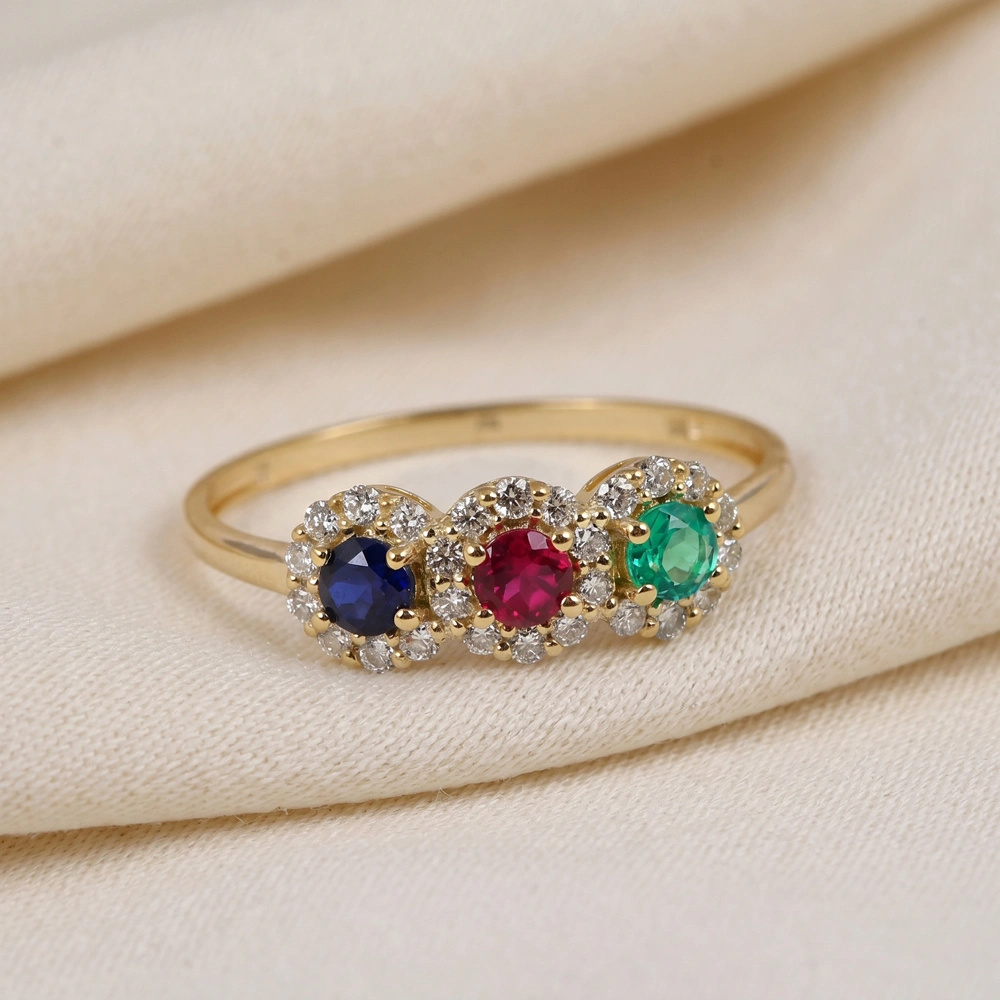 Lab Diamond Ring With Emerald, Ruby, And Blue Sapphire Gold Lab Diamond Ring With Emerald, Ruby, And Blue Sapphire Gold