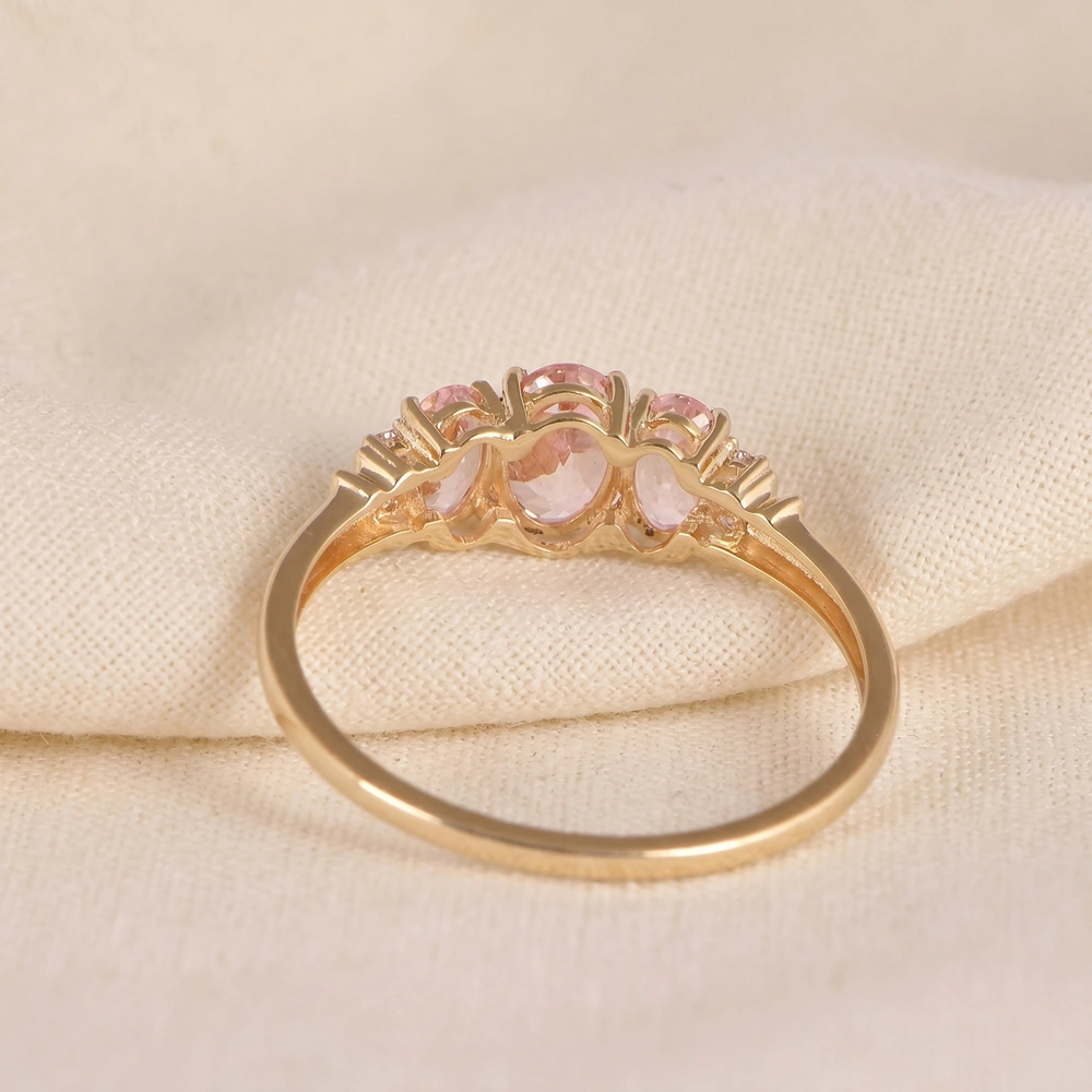 14Kt Gold Ring With Lab Grown Padparadscha Sapphire, Diamond