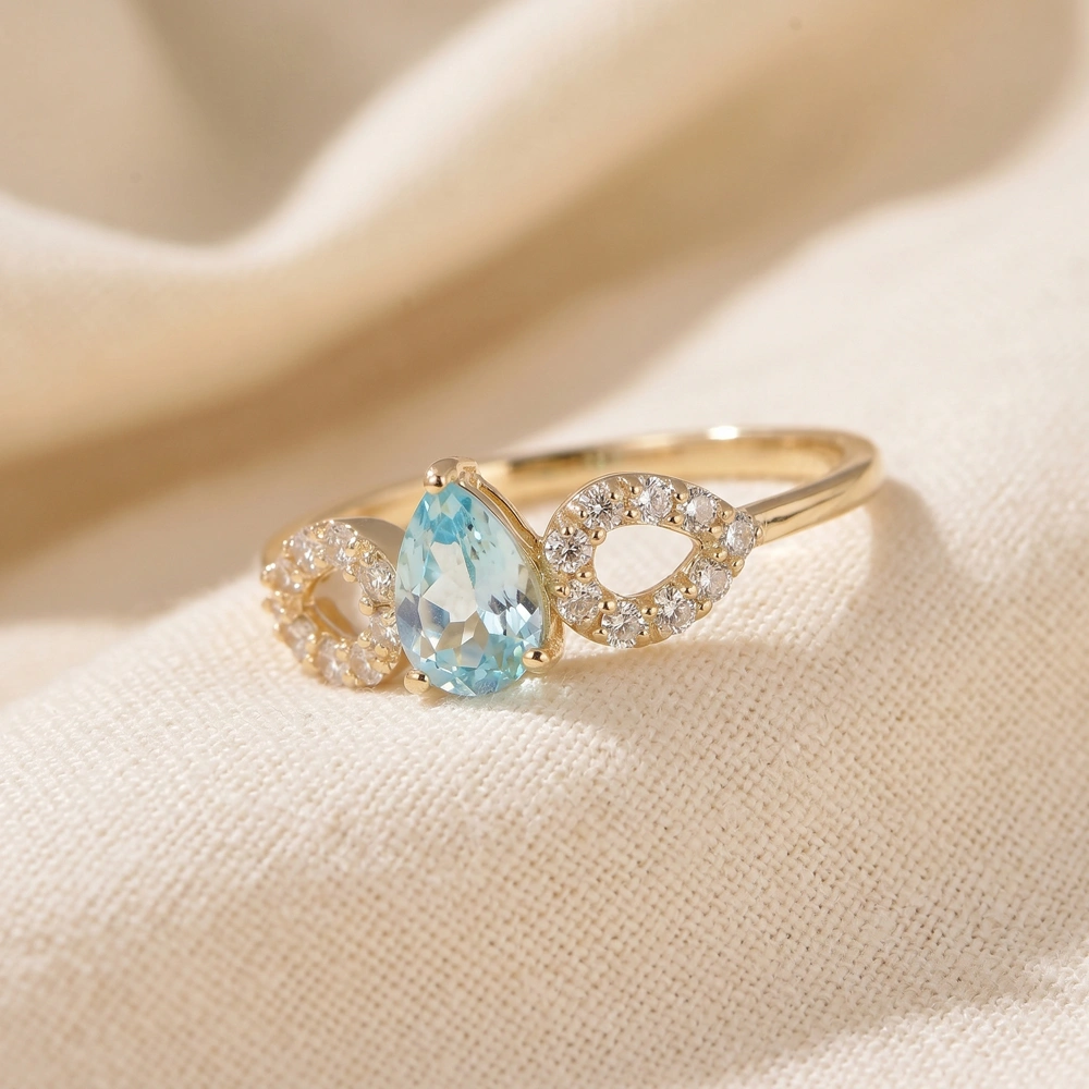 9Kt Gold Ring With Lab Grown Diamond And Paraiba Tourmaline