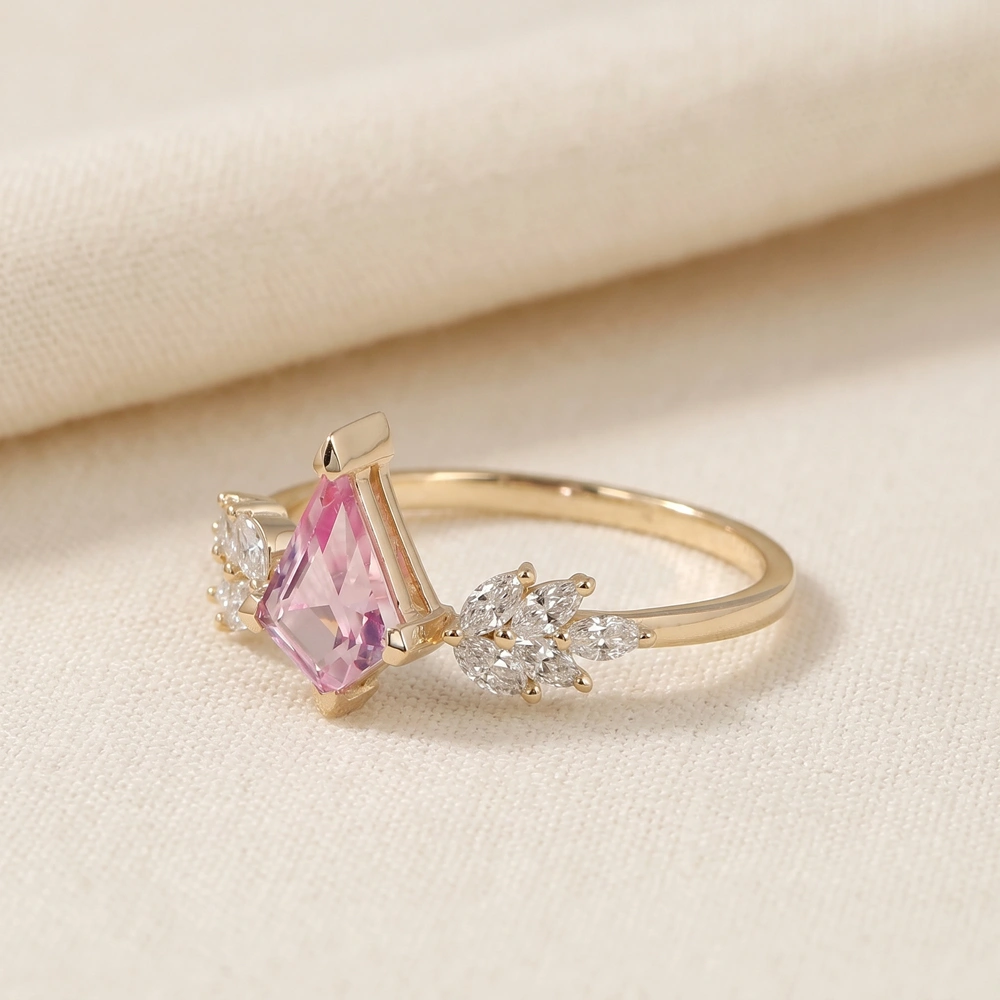 Lab Grown Padparadscha Sapphire, Diamond 9Kt Yellow Gold Ring