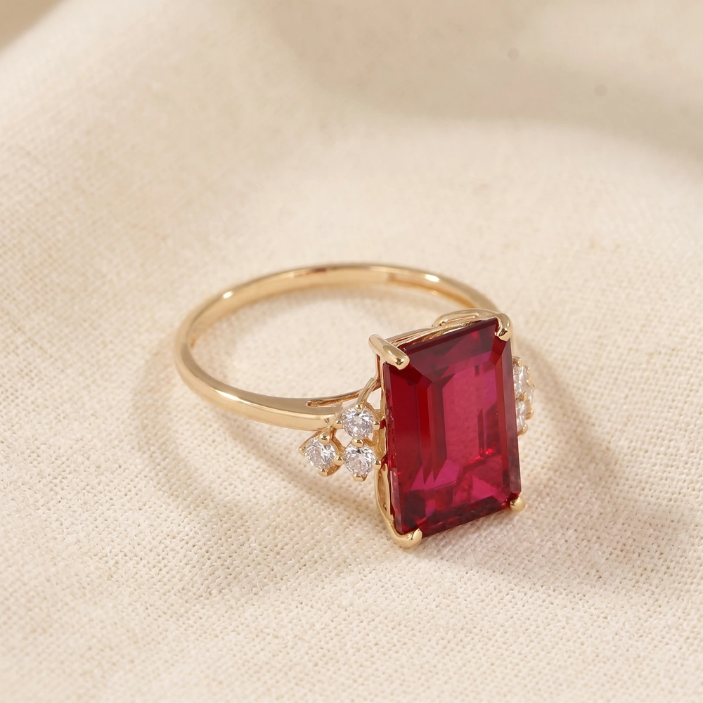 9Kt Yellow Gold Ring Lab Grown Pigeon Blood Ruby, Diamond 9Kt Yellow Gold Ring Lab Grown Pigeon Blood Ruby, Diamond