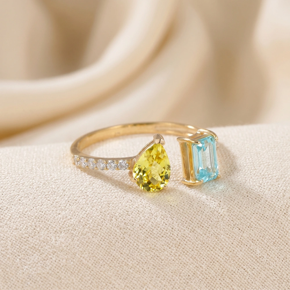Lab Diamond, Paraiba Tourmaline, Yellow Sapphire Gold Ring Lab Diamond, Paraiba Tourmaline, Yellow Sapphire Gold Ring