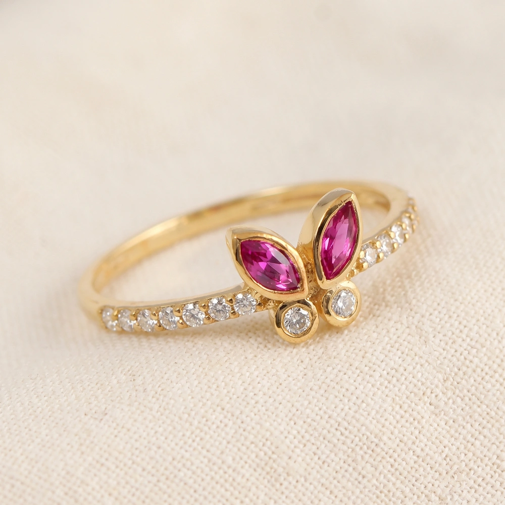 9Kt Gold Ring Lab Grown Diamond And Hot Pink Tourmaline
