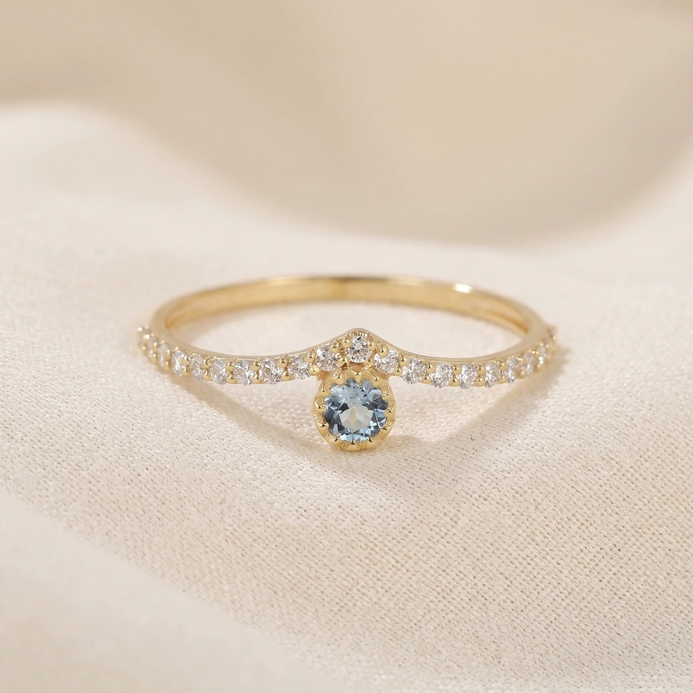 Lab Diamond 9 Karat Yellow Gold Aquamarine Ring Handcrafted Lab Diamond 9 Karat Yellow Gold Aquamarine Ring Handcrafted