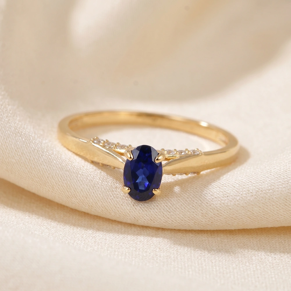9Kt Gold Ring With Lab Grown Diamond And Royal Blue Sapphire