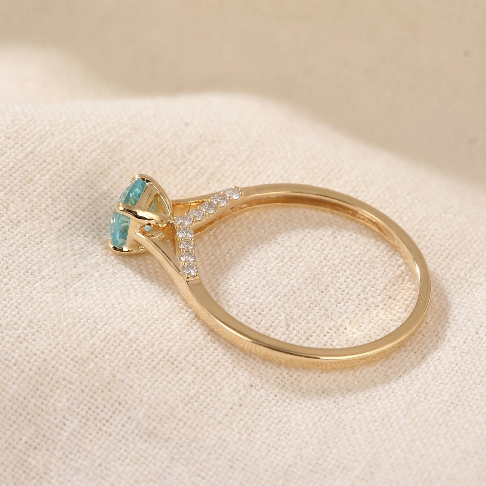 9Kt Yellow Gold Ring Lab Diamond And Paraiba Tourmaline