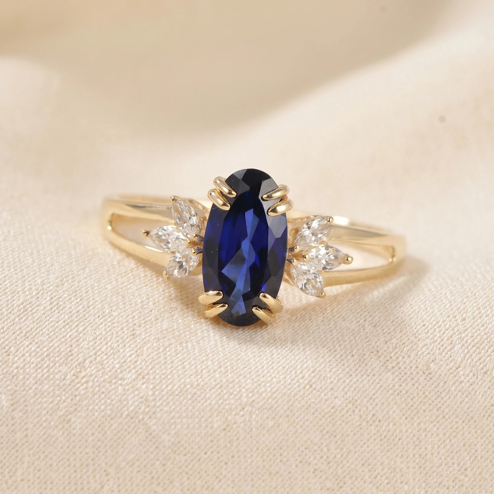 9Kt Yellow Gold Ring Lab Diamond And Royal Blue Sapphire 9Kt Yellow Gold Ring Lab Diamond And Royal Blue Sapphire