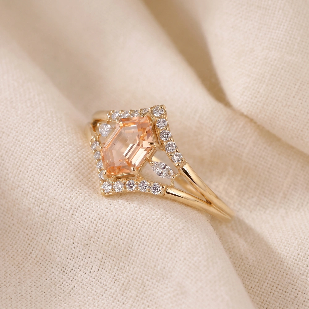 Lab Grown Diamond Morganite 9Kt Yellow Gold Ring Lab Grown Diamond Morganite 9Kt Yellow Gold Ring