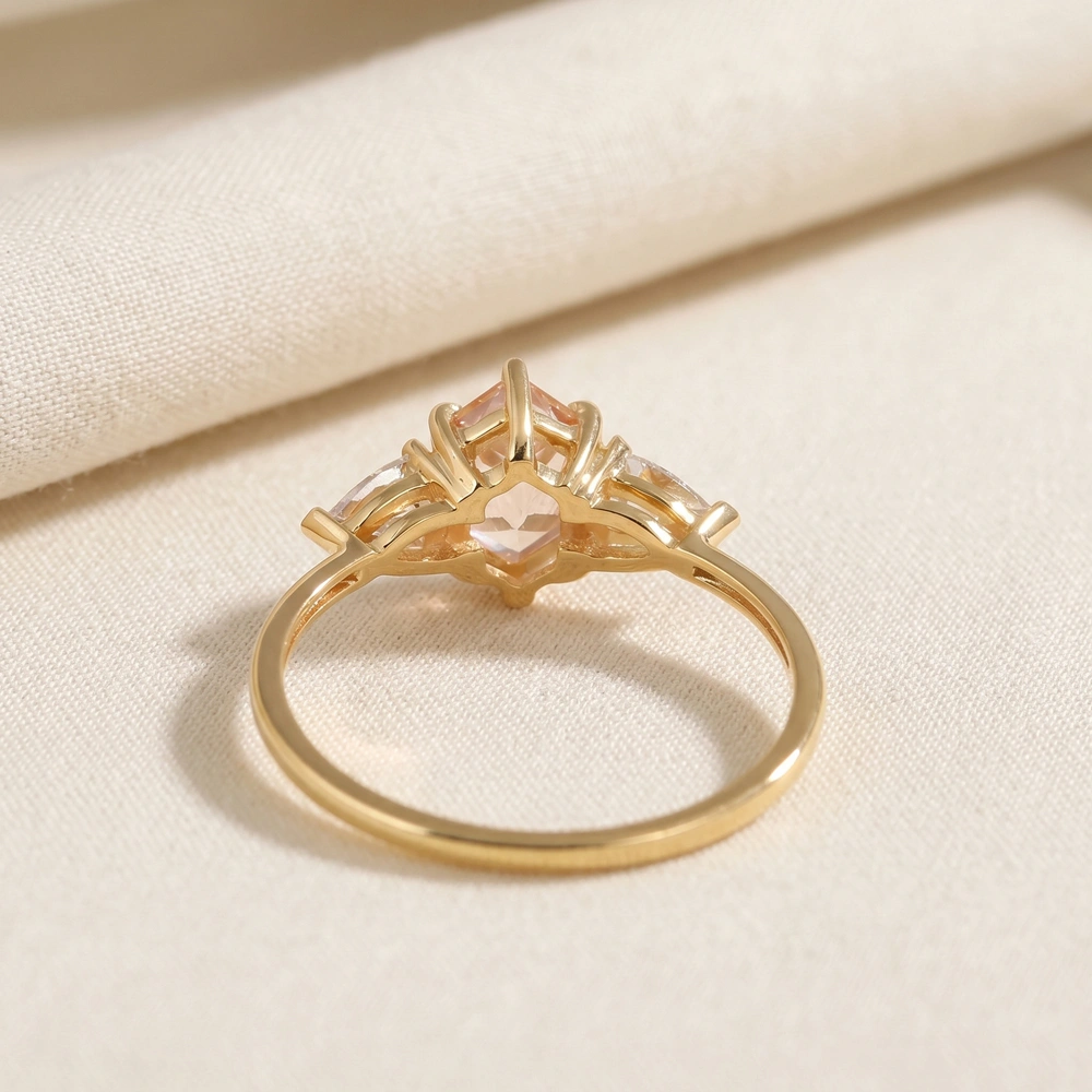 Lab Grown Diamond Padparadscha Sapphire Yellow Gold Ring Lab Grown Diamond Padparadscha Sapphire Yellow Gold Ring