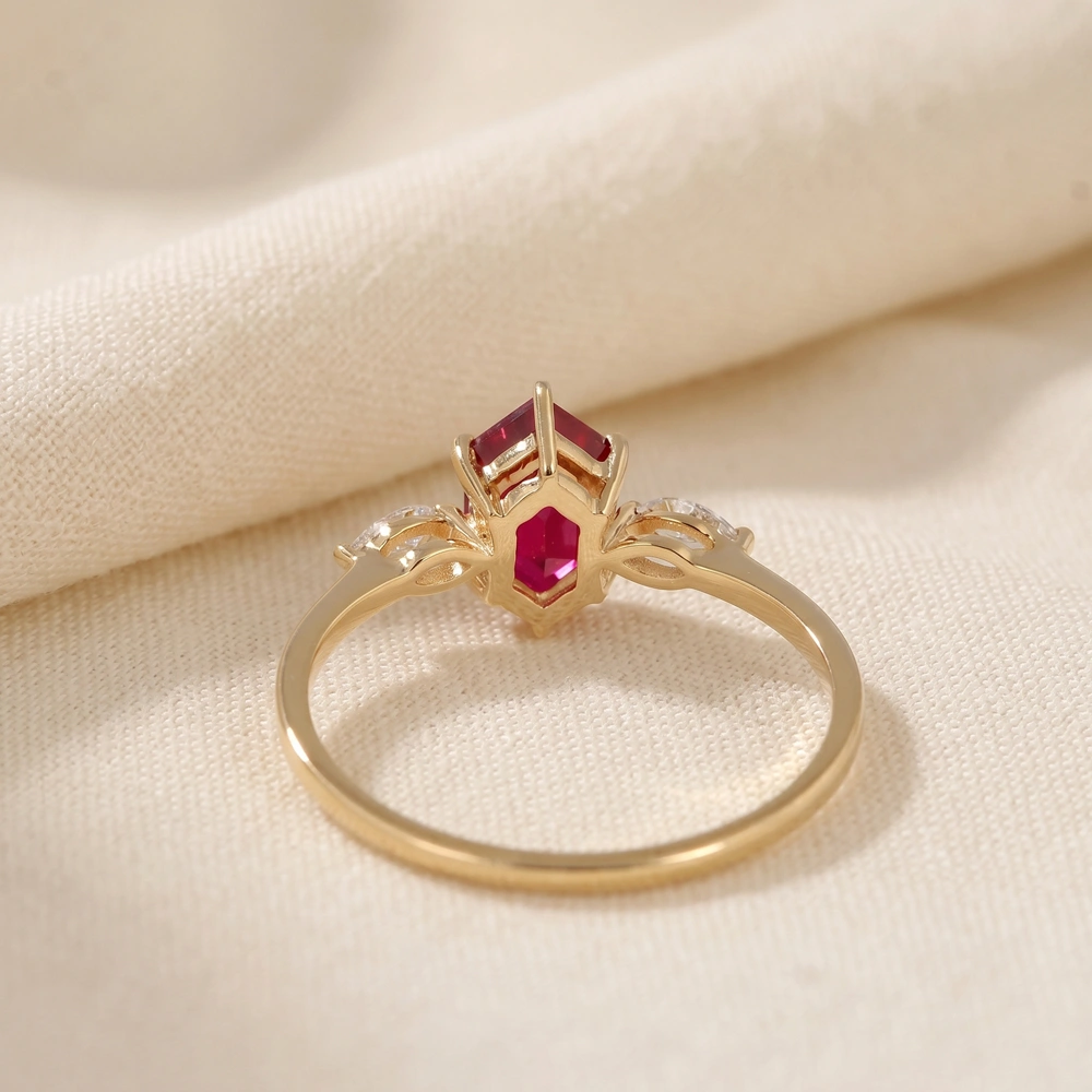 9Kt Gold Ring With Lab Grown Diamond And Pigeon Blood Ruby 9Kt Gold Ring With Lab Grown Diamond And Pigeon Blood Ruby