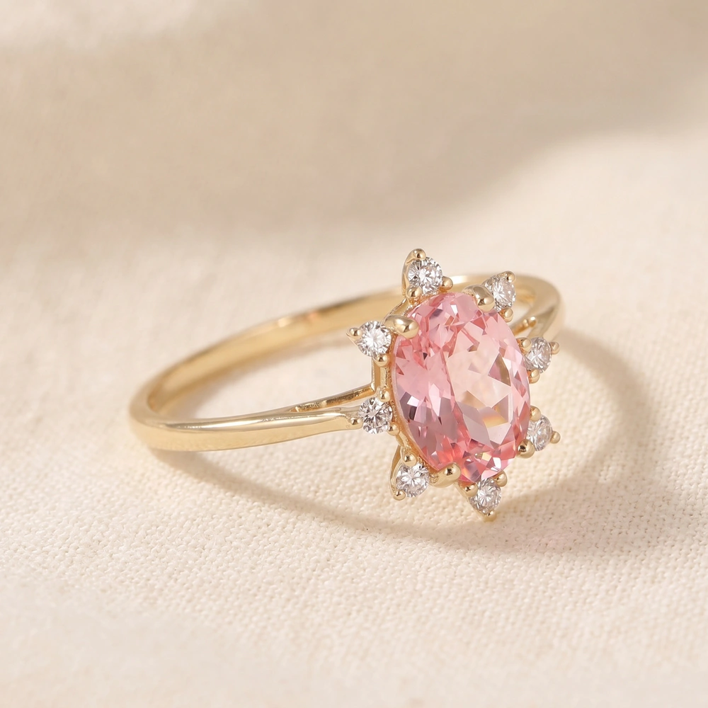 Certified Lab Grown Diamond, Padparadscha Sapphire Gold Ring Certified Lab Grown Diamond, Padparadscha Sapphire Gold Ring