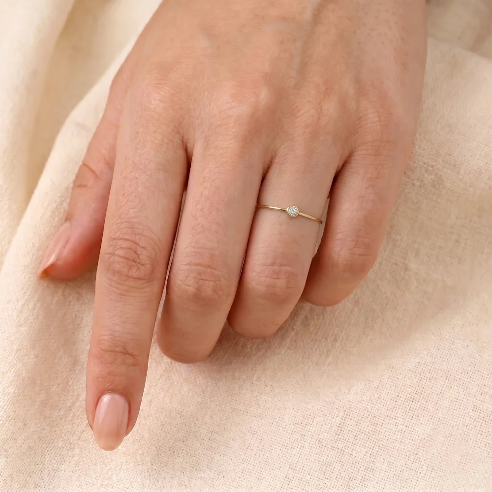 14KT Yellow Gold Lab Grown Diamond Stackable Solitaire Ring
