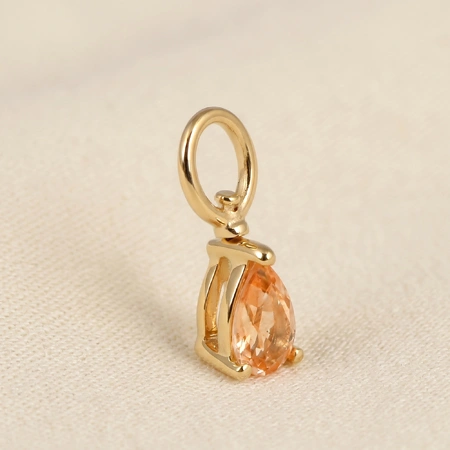 9KT Yellow Gold Pear Shape Lab Grown Morganite Drop Charm