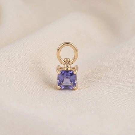 9KT Solid Yellow Gold Square Lab Grown Tanzanite Drop Charm
