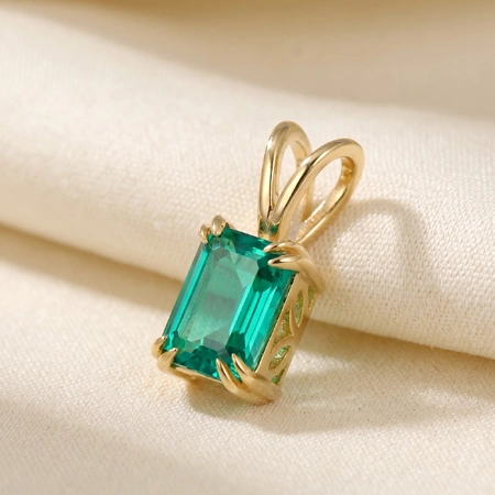 Handcrafted 9Kt Yellow Gold Charm Lab Grown Columbia Emerald