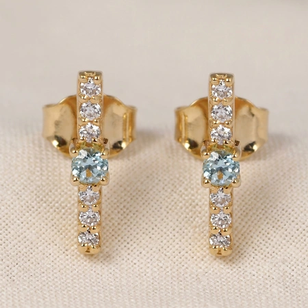 Lab Grown Diamond and Paraiba Tourmaline Yellow Gold Earrings Lab Grown Diamond and Paraiba Tourmaline Yellow Gold Earrings