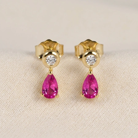9Kt Gold Earrings with Lab Grown Diamond, Pink Tourmaline