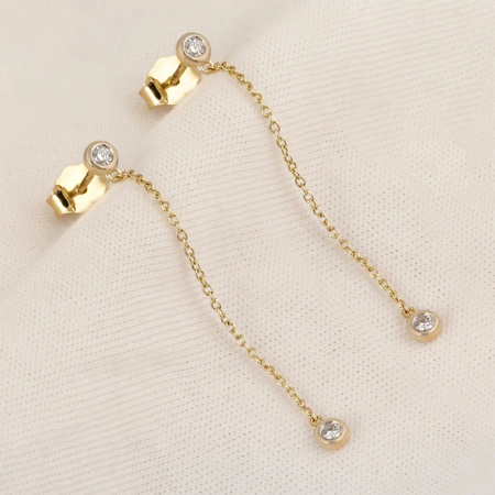 9Kt Yellow Gold Dangle Earrings with Lab Grown Diamond 9Kt Yellow Gold Dangle Earrings with Lab Grown Diamond
