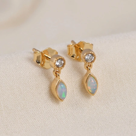 Ethiopian Opal 9Kt Gold Earrings with Lab Grown Diamond Ethiopian Opal 9Kt Gold Earrings with Lab Grown Diamond