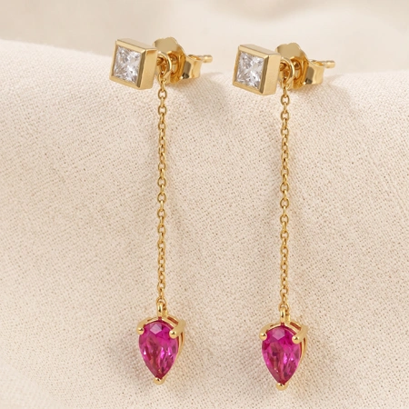 Lab Grown Hot Pink Tourmaline Diamond 9Kt Gold Earrings