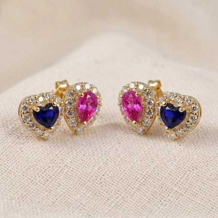 Lab Grown Diamond and Royal Blue Sapphire Gold Earrings Lab Grown Diamond and Royal Blue Sapphire Gold Earrings