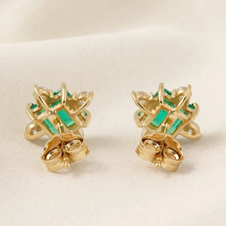 Lab Grown Diamond Columbia Emerald Yellow Gold Studs