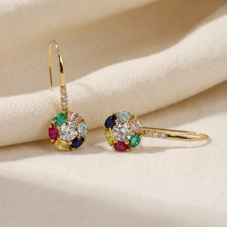 Lab Grown Diamond Multi Gemstone Gold Earrings Lab Grown Diamond Multi Gemstone Gold Earrings